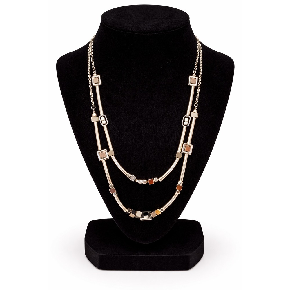 Chico's Double Strand Retro Silver Necklace Geometric Marcasite Accents 18 Inch